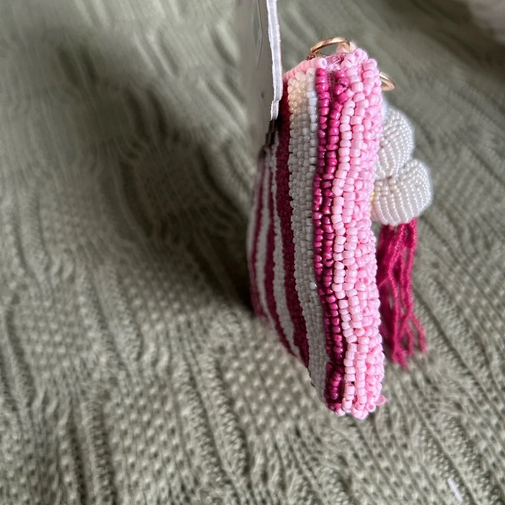 India Handmade Pink Beaded Cocktail Pouch with Tassel - Picture 9 of 9